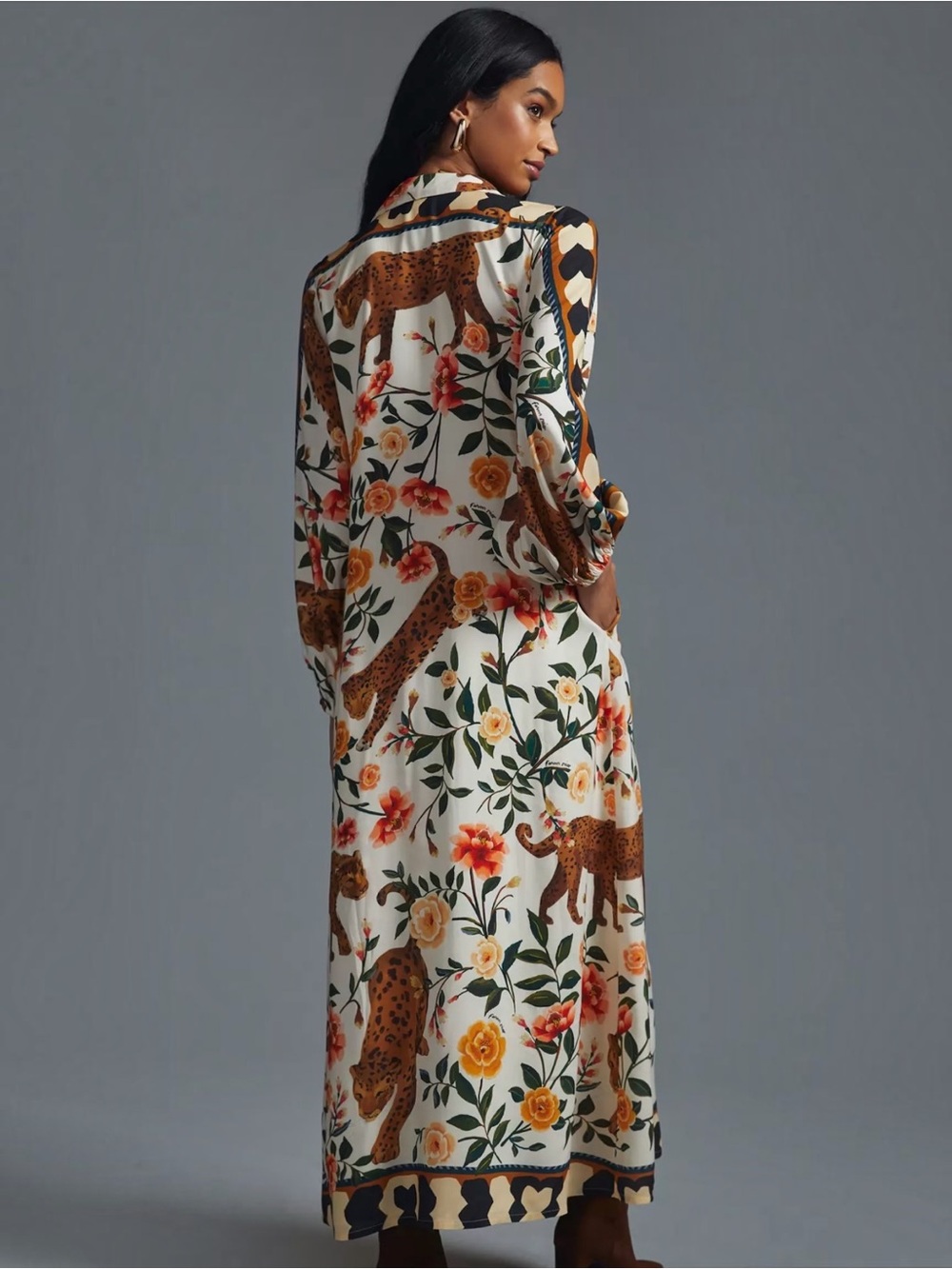 FARM RIO Floral & Leopard Print Button-Front Maxi Dress - White/Multi - Picture 2 of 14